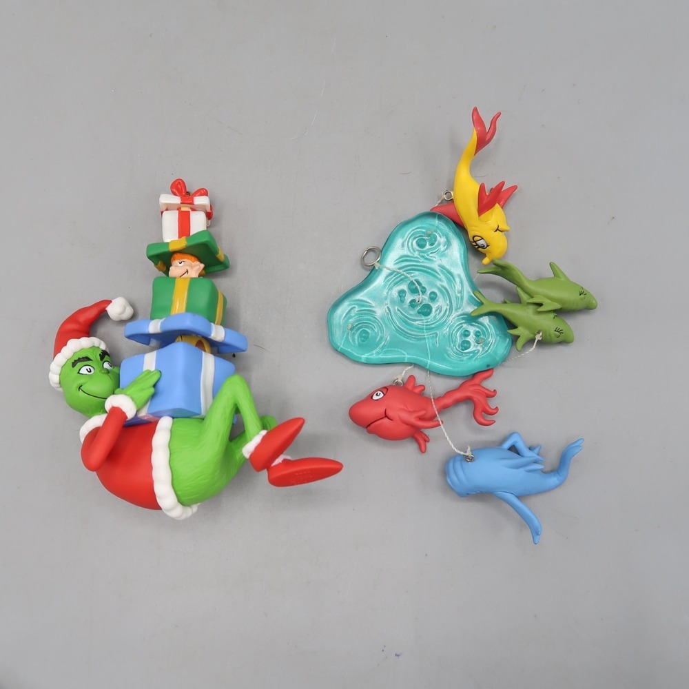 Dr Seuss Gifts For The Grinch & One Fish,Two Fish Hallmark Ornament lot
